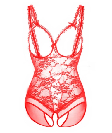 Spetsbody för kvinnor Sexig nätbody Erotisk ärmlös teddy Transparent djup V-lingerie Klänning Het erotisk underkläder