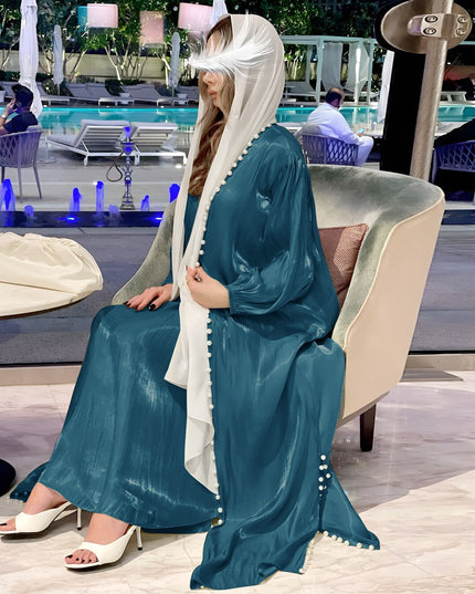 Elegant Muslim Stes Dress: 2-Piece Shiny Djellaba Suit for Modest Women