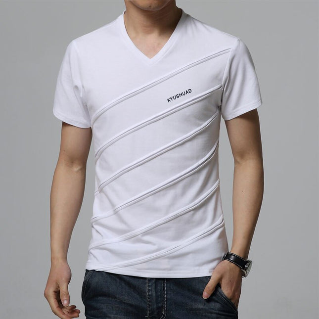 Neues Sommer-T-Shirt Herren Patch Herren T-Shirt Lässiges V-Ausschnitt T-Shirt Slim T-Shirt Herren Design Einfarbig Kurzarm-Shirt