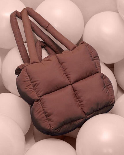 Quilted Down Tote Shoulder Bag for Women Soft Stuffed Ladies Designer Pillow