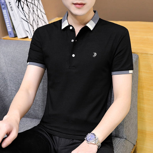 Summer for Polo Arrival Men Clothing Thin Solid Color Casual Slim Fit Short Sleeve Tops Fashion Cotton Turn-Down T Shirt