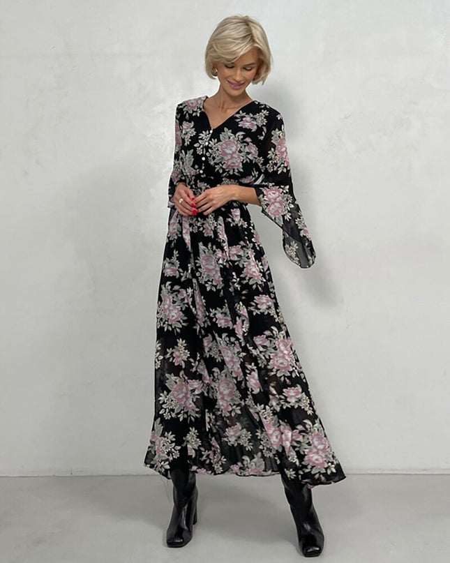 Chiffon Blumen Bandage Maxikleider Elegant Vintage Pink Blumen Abendkleider Sommer Sexy Bodycon Maxi Kleider Für Damen 2023