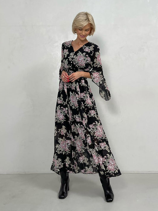 Chiffon Floral Bandage Long Dresses Elegant Vintage Pink Flower Evening Dresses Summer Sexy Bodycon Maxi Dresses For Women 2023