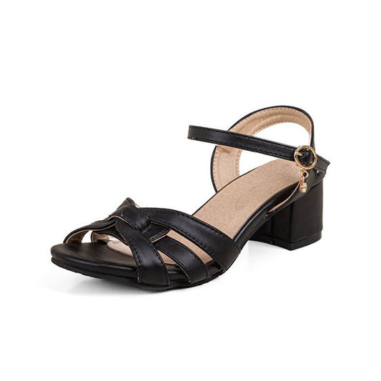 Women Sandals Square Toe Chunky Heels 5cm Buckle Strap Soft Concise Daily Female Shoes Large