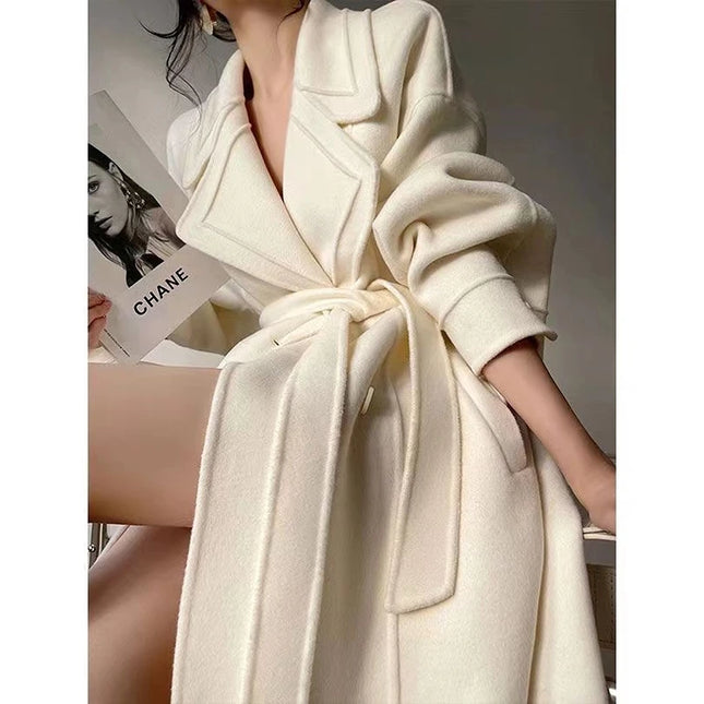 Mode Neue Frauen Eleganter Freizeit-Wollmantel Vintage Locker Einfarbig Chic Herbst Winter Oberbekleidung Mantel Damen Kleidung Warmer Umhang