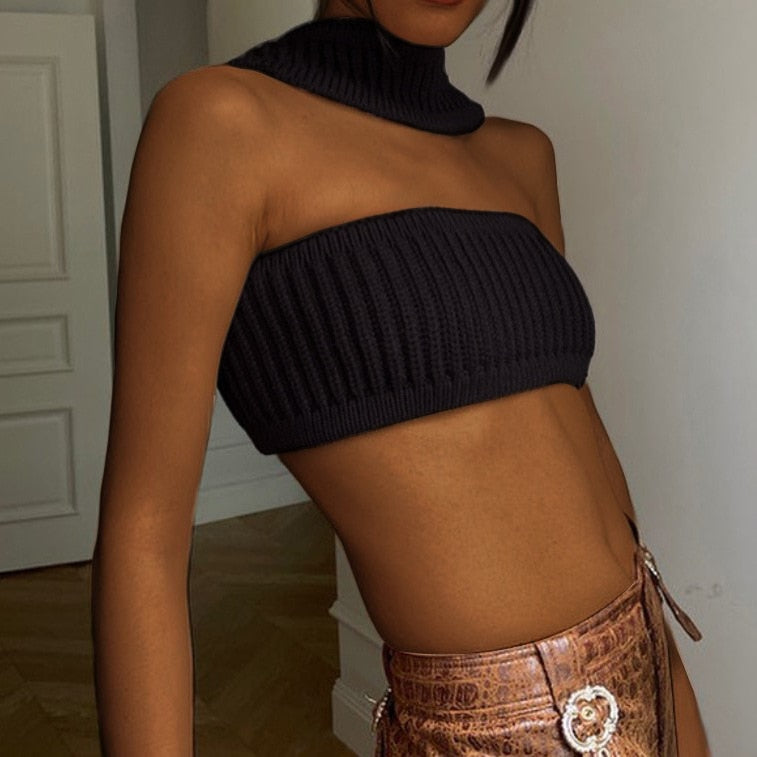 Cotton Knit Sleeveless Halter Sexy Crop Top for Women Outfits Summer Y2K Backless Strapless Tube Top Tee Clothes