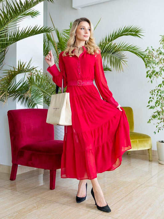 Long Sleeve Ruffle Elegant Evening Dress Blue Red Pink Pleated Maxi Prom Dress Ladies Summer Long Dress with Belt For Women 2023