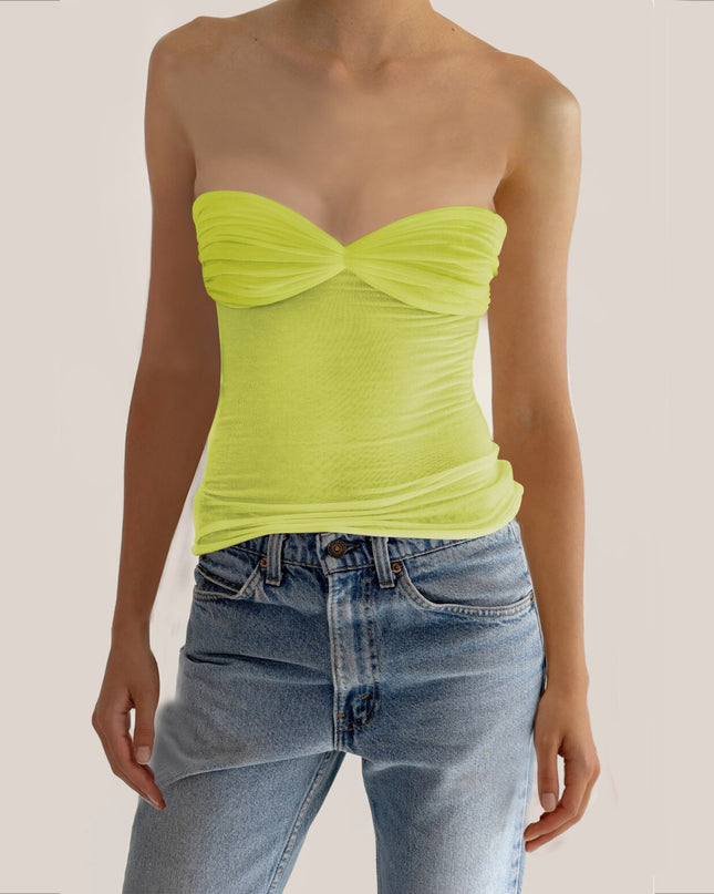 Gestrickte transparente sexy trägerlose Crop-Tops für Damen, Clubparty, Sommer, rückenfreie Tube Y2K geraffte Tops, Crop-Tank, Streetwear