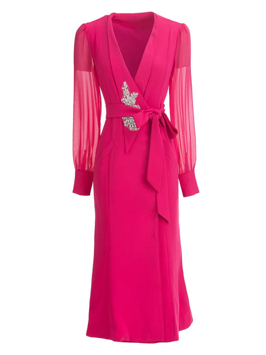 Elevate Your Style with our French-Inspired Spring Dresses for Women - Featuring a Chic V-Neck and Stunning Bandage Design
