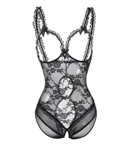 Spetsbody för kvinnor Sexig nätbody Erotisk ärmlös teddy Transparent djup V-lingerie Klänning Het erotisk underkläder