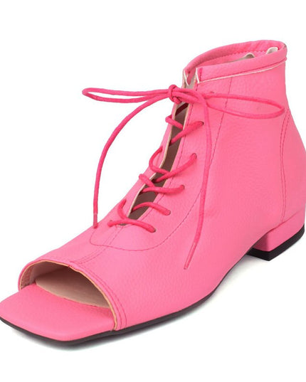 Women Sandals Square Toe Low Heel 2cm Lace Up