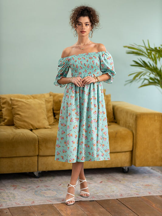 Side Slit Dresses Blue Pink Red Floral Boho Summer Long Women Dress Off Shoulder Sexy Beach Maxi Dresses For Women 2023