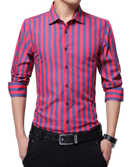 Shirt for Men Striped Casual Shirts Long Sleeve Mens Cotton Shirts Turn Down Collar Chemise Homme Plus Size 5XL