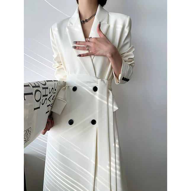 Temperament Office Lady Schnür-Taillenblazer für Damen Frühling Herbst Mode Neuer mittellanger Damenblazer