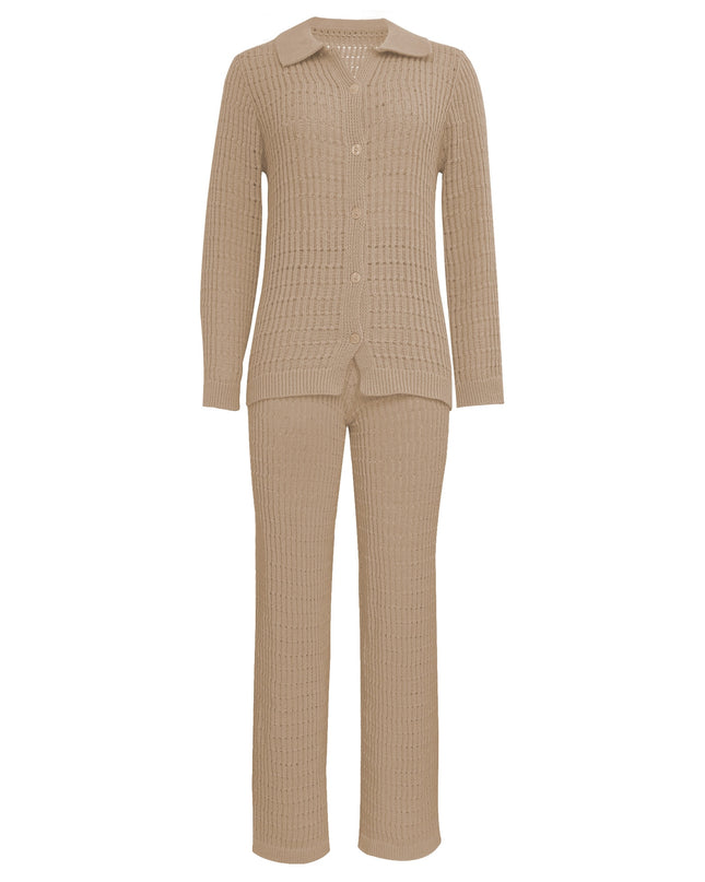 Autumn Winter Knit Suit Shirt and Pant Two Piece Sets Womens Outfits Holiday Casual Fashion Matching Sets Clothes