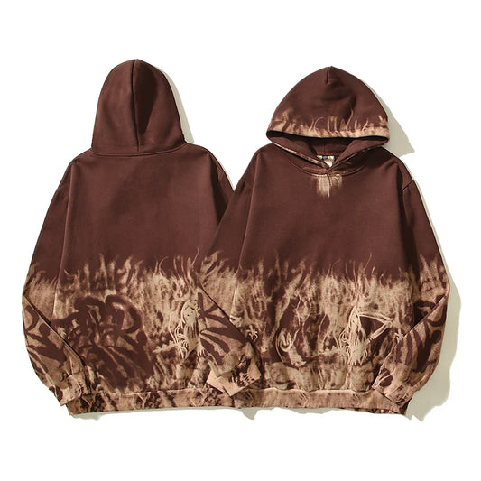 Trendy Tie Dye Hoodie with a Fiery Twist - Unisex Casual Fleece Sweatshirt for Men