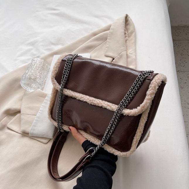 Women's Black Shoulder Bags Metal Chain Small Leather Crossbody Bag