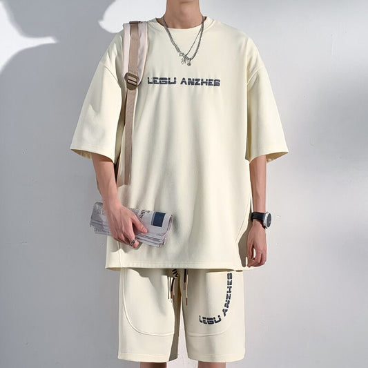 Y2k 2 Piece Sets Men Outfit 2023 Summer Vintage Short Sleeve T-shirts Korean Fashions Basketball Suit Set Tracksuits