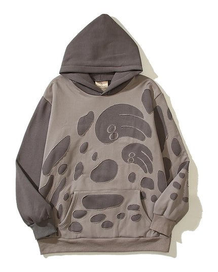 Men's Vintage Wave Hooded Sweatshirt with Double Layer Hollow Panel and Patch Detail