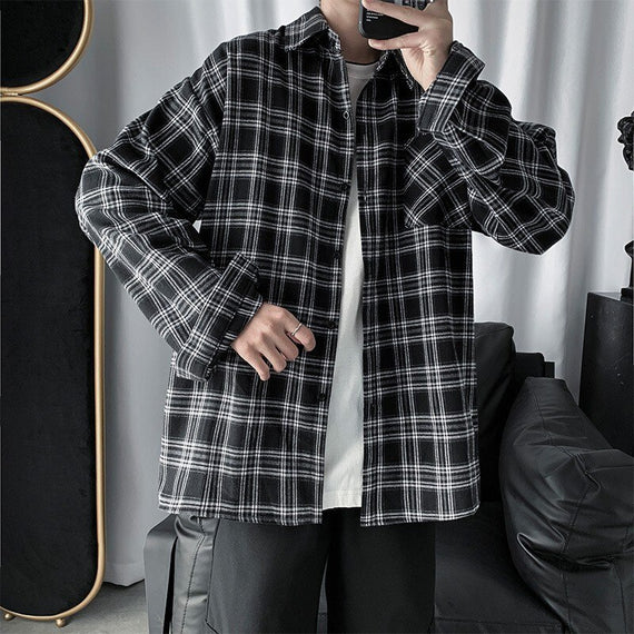 New Shirts for Mens Hippie Designer Clothes Blouses Korean Clothes Button Up Plaid Shirt Cardigan Manga Hippie Long Clothes