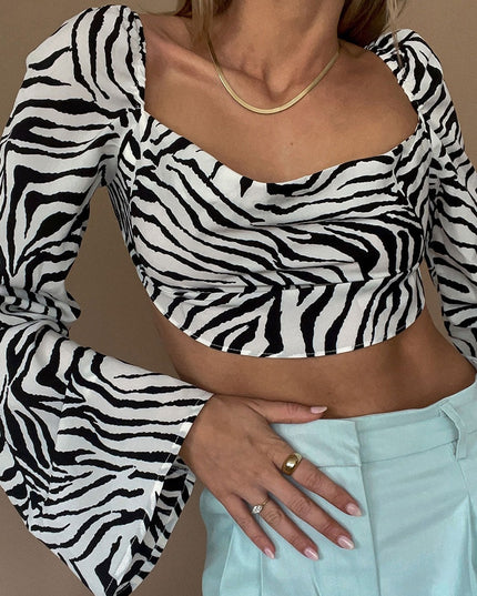Zebra Print Elegant Sexy Backless Lace Up Blouses Women Fashion Autumn Club Party Long Sleeve Shirts Crop Tops