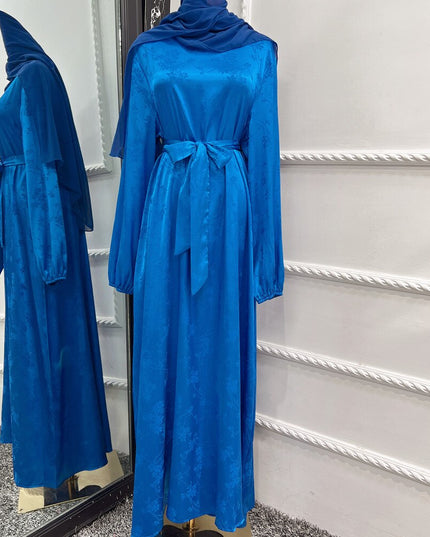 Ramadan Eid Djellaba Abaya Dubai Satin Jacquard Muslim Dress Robes Dubai Puff Sleeve Muslim Islam Abayas