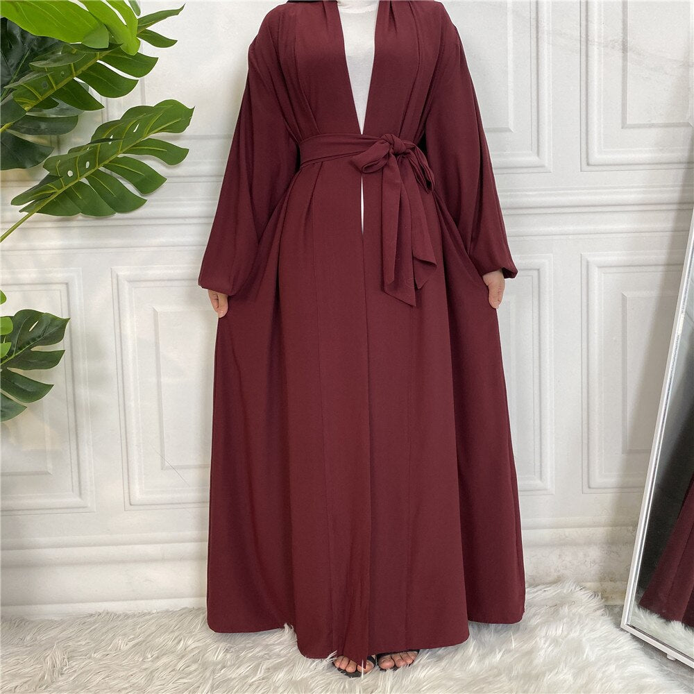 Fashion Simple Elastic Sleeved Djellaba Muslim Dress Dubai Full Length Soft Abaya Dubai Turkey Muslim Islam Robe With Belt