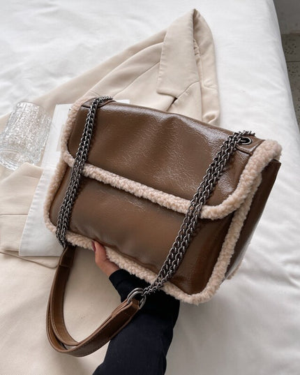 Women's Black Shoulder Bags Metal Chain Small Leather Crossbody Bag