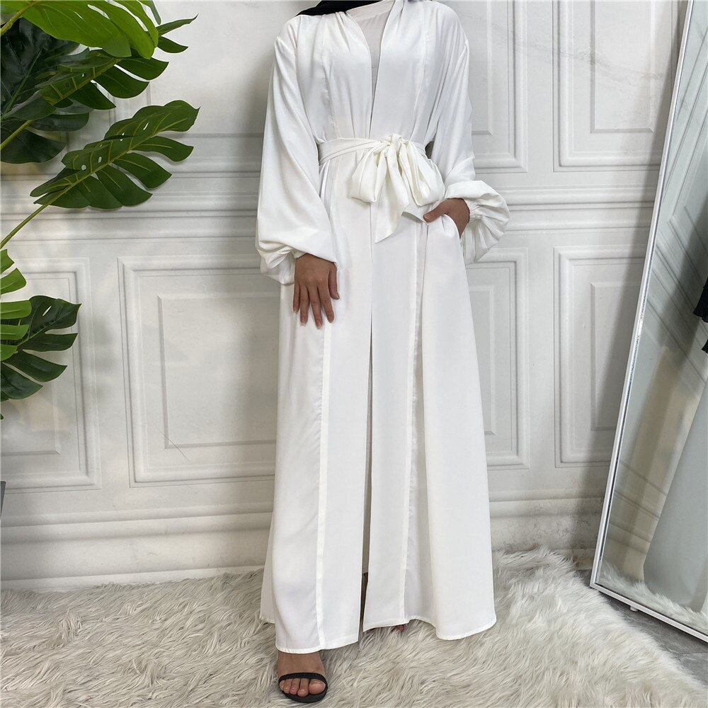 Fashion Simple Elastic Sleeved Djellaba Muslim Dress Dubai Full Length Soft Abaya Dubai Turkey Muslim Islam Robe With Belt
