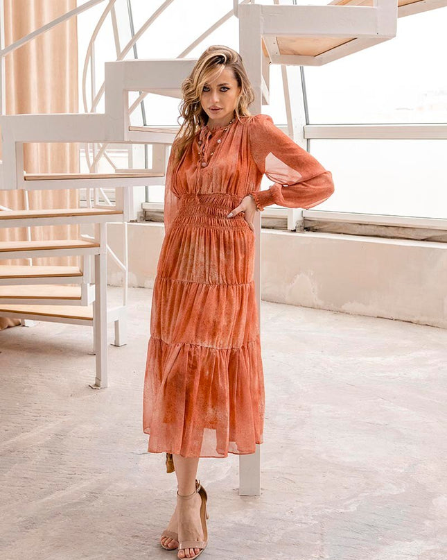 Rüschen Langarm Chiffon Maxikleider Bandage Sexy Damen Boho Strandkleid Elegantes Plissiertes Sommer Langes Kleid Für Frauen 2023