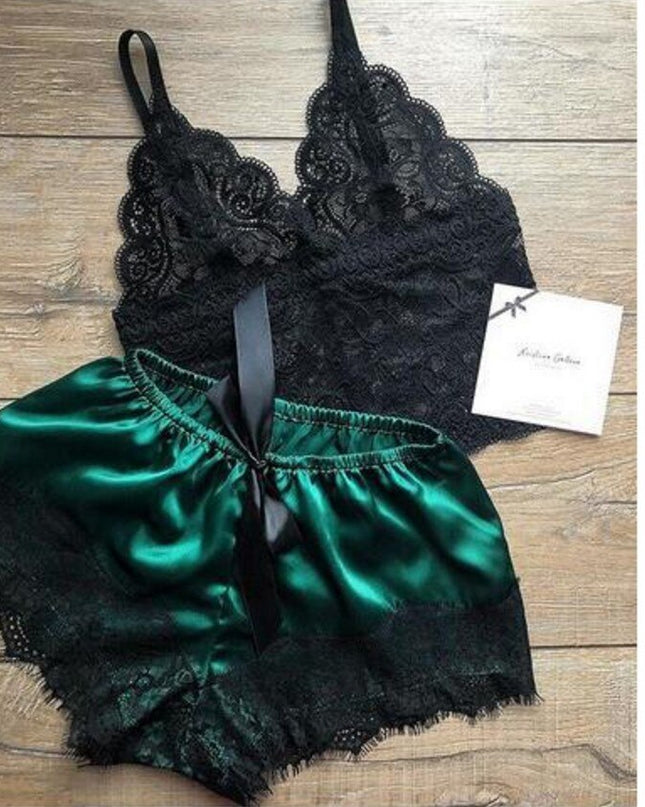 Ladies Sexy Pajamas Satin Pajamas Set Silk Lace Casual Two Piece Slings Fashion Solid Color Lingerie Women's Sexy Pajamas
