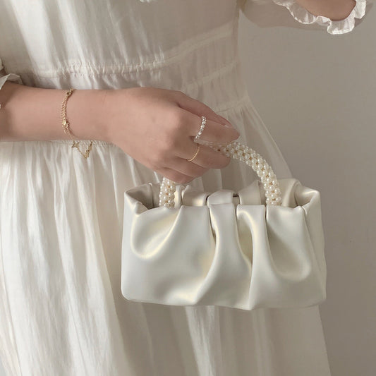 Sweet Pearl Handle Women's Small Shoulder Bags Pleated