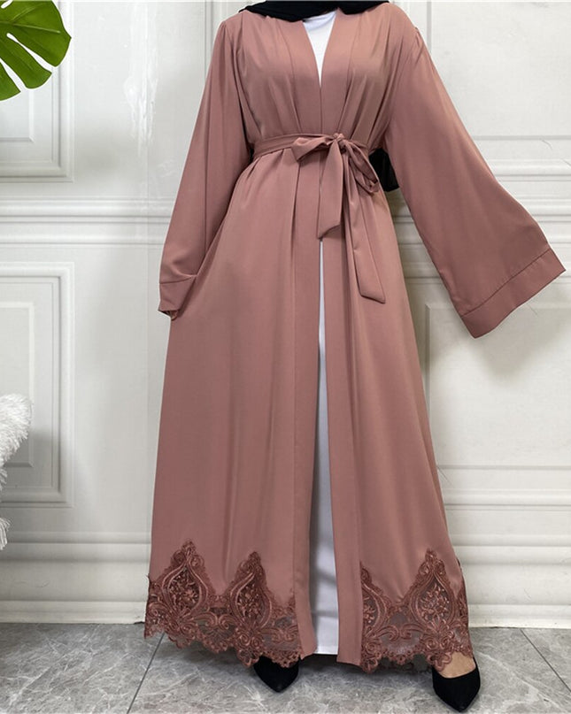 Djellaba Lace Embroidery Muslim Dress Dubai Fashion Satin Abaya Dubai Muslim Kimono Islam Robe
