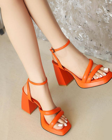 Design Ladies Sandals Square Toe Chunky Heels 9.5cm Platform 2cm Concise Sexy Dating Women Shoes Large
