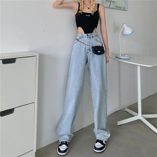 Trendy High Waisted Baggy Jeans for Women - Korean Spring Fashion