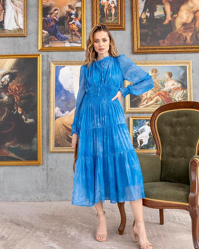 Rüschen Langarm Chiffon Maxikleider Bandage Sexy Damen Boho Strandkleid Elegantes Plissiertes Sommer Langes Kleid Für Frauen 2023