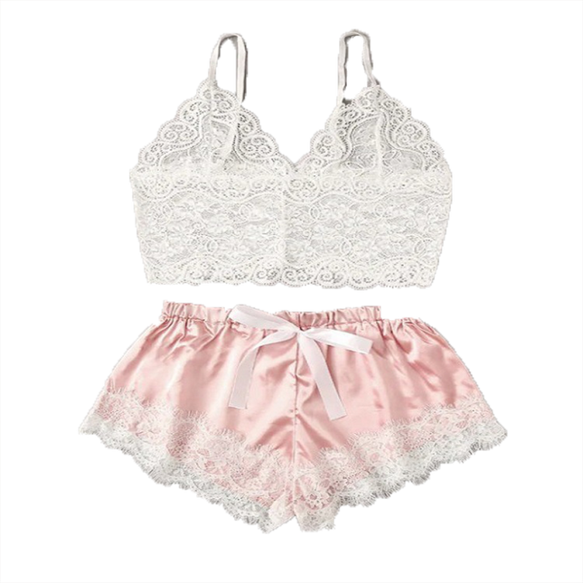 Ladies Sexy Pajamas Satin Pajamas Set Silk Lace Casual Two Piece Slings Fashion Solid Color Lingerie Women's Sexy Pajamas