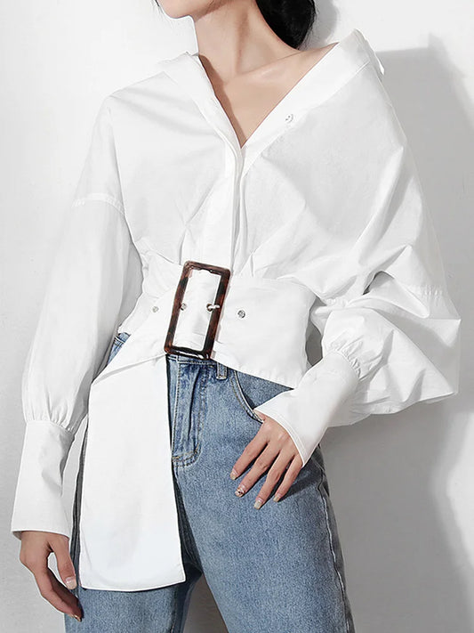 Designer Belt Niche Shirts And Blouses For Women Versatile Solid Color Casual Shirt Female