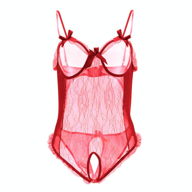 Spetsbody för kvinnor Sexig nätbody Erotisk ärmlös teddy Transparent djup V-lingerie Klänning Het erotisk underkläder