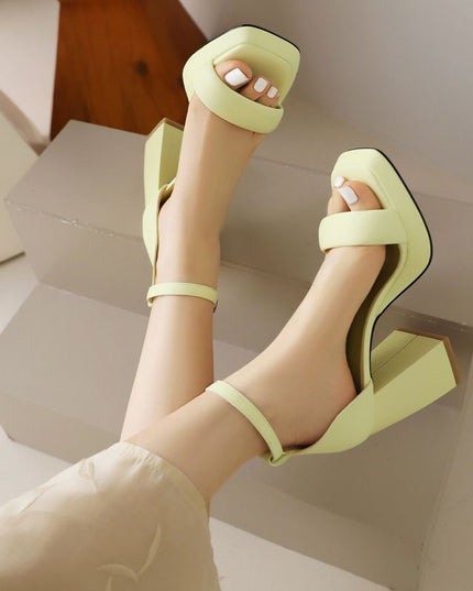Design Ladies Sandals Square Toe Chunky Heels 9.5cm Platform 2cm Concise Sexy Dating Women Shoes Large