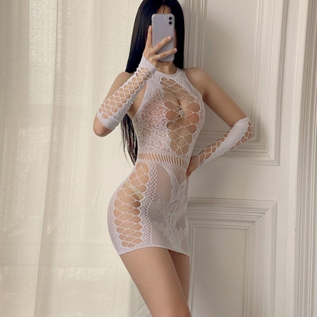 Heiße sexy Dessous Sexy erotische Netz-Babydoll Lenceria Sexy Bodysuit Netzstrümpfe Transparente Stretch-Mesh-Sex-Dessous
