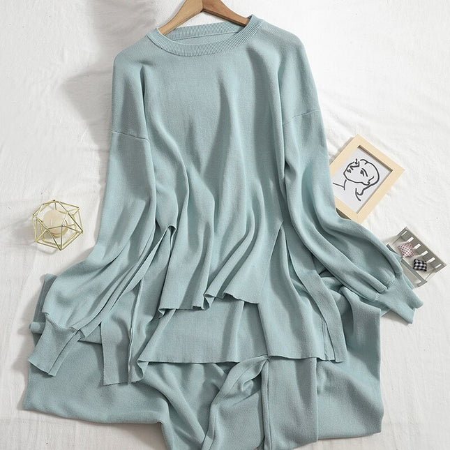Casual Two Piece Women Knitted Set Wide Leg Pants Suit Sweater Sets Womens Outfits Knit 2 Piece Tracksuit Matching Set Women