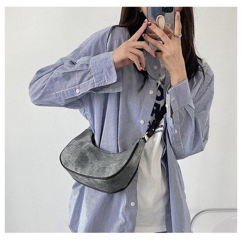 Casual Women Half Moon Underarm Bags Gray