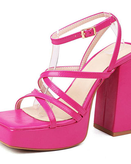 Women Sandals Square Toe Chunky Heel 13cm Platfrom 3cm Ankle Buckle Strap Plus Size