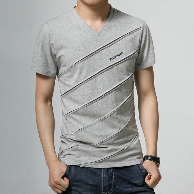 Neues Sommer-T-Shirt Herren Patch Herren T-Shirt Lässiges V-Ausschnitt T-Shirt Slim T-Shirt Herren Design Einfarbig Kurzarm-Shirt