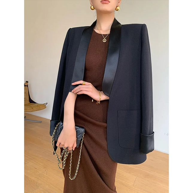 Temperament Schwarzer Büro-Damenblazer-Mantel für Damenbekleidung Frühling Herbst 2024 Neue lockere Modejacke Weiblich