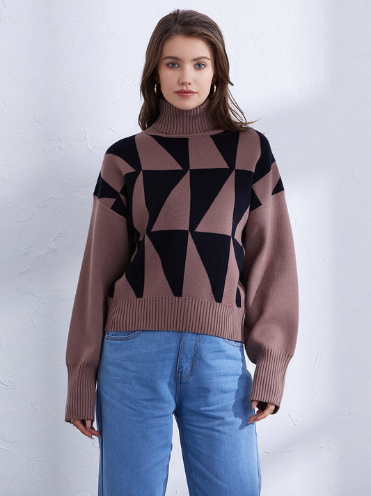 Turtleneck Knitted Sweater Women Long Sleeve Oversize Ribbed Knitwear Sweater Hign Neck Warm Winter Sweater For Women