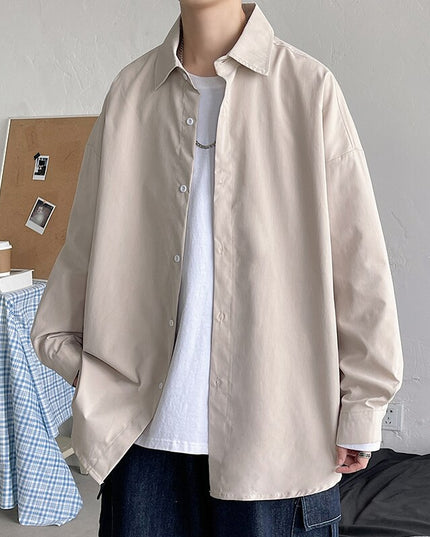 Korean Fashion Black Solid Long Sleeve Shirts 2023 Harajuku Black Oversized Shirt Male Casual Button Up Shirts Blouses