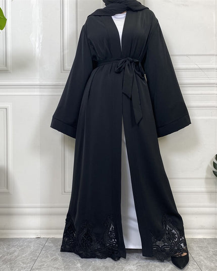 Djellaba Lace Embroidery Muslim Dress Dubai Fashion Satin Abaya Dubai Muslim Kimono Islam Robe