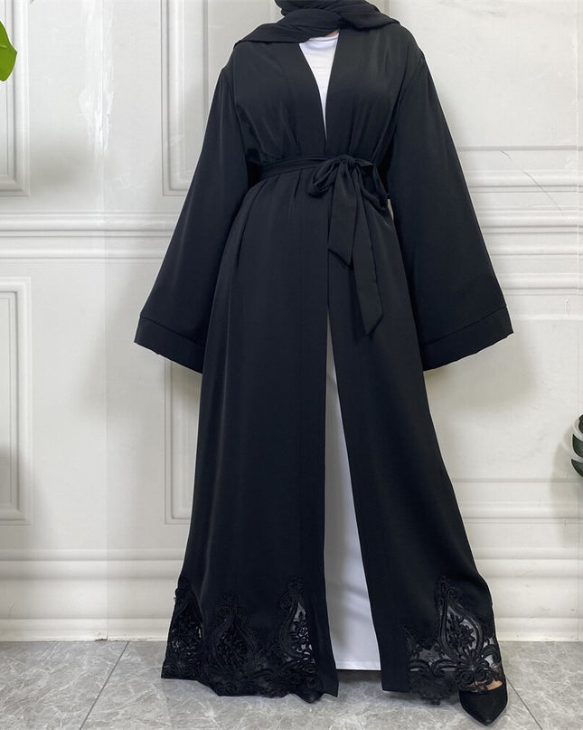 Djellaba Lace Embroidery Muslim Dress Dubai Fashion Satin Abaya Dubai Muslim Kimono Islam Robe